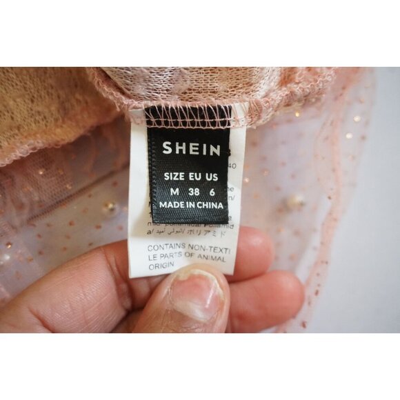 Shein Pearl-Embellished Mesh & Faux Fur Crop Top - Size M - Picture 3 of 6